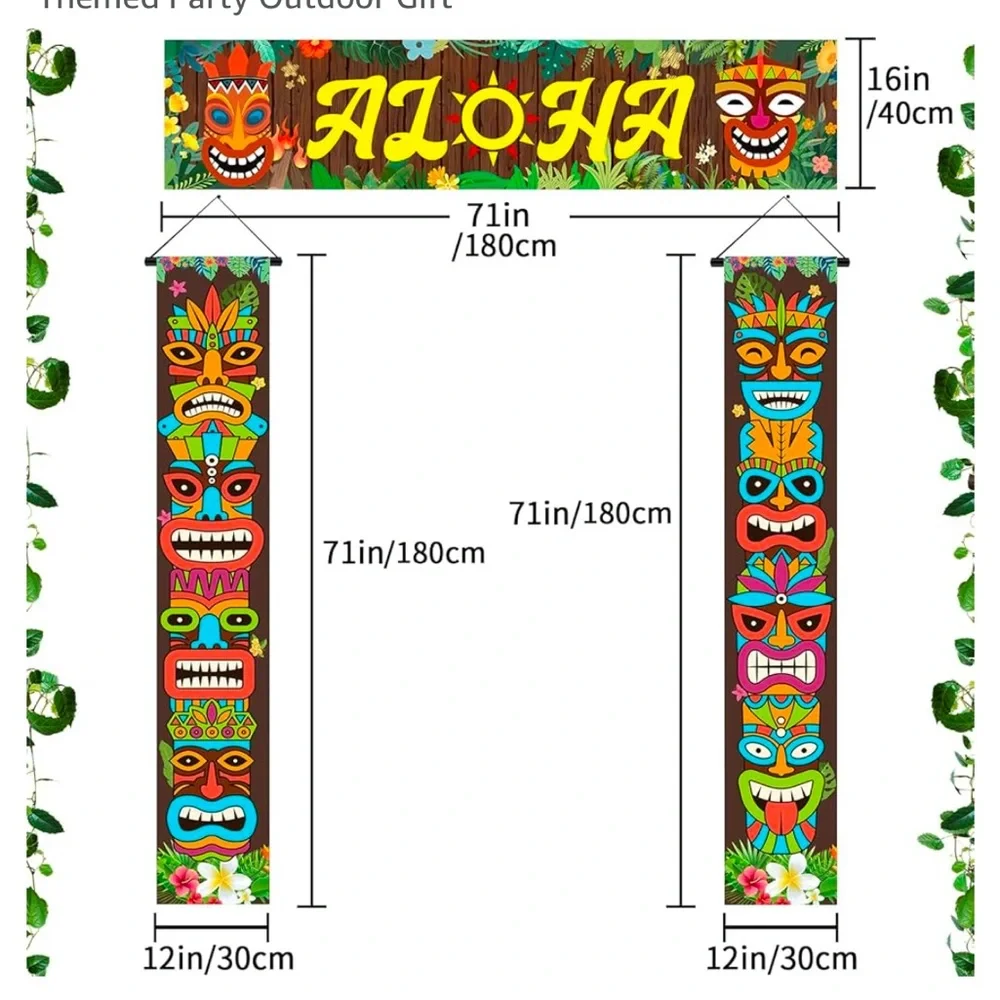 Hawaiian Luau Party Decorations,3 pieces Tiki Banner, Aloha Banner Welcome Door